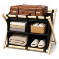 Bamboo Luggage Rack with 4 Storage Compartments