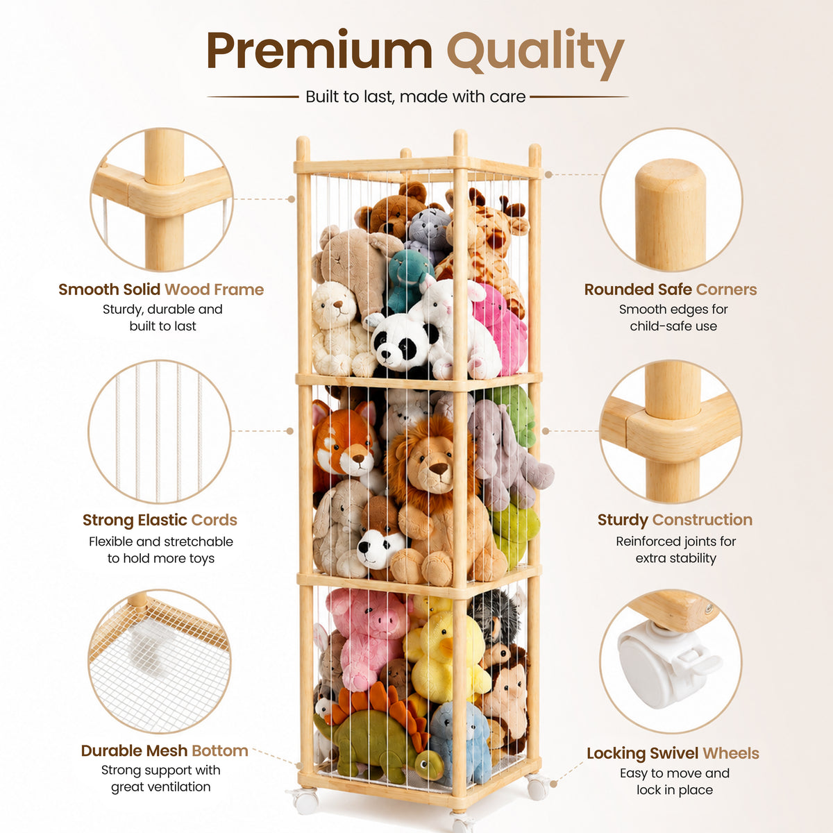 Stuffed Animal Storage, 54" Toy Organizer Tower - Anti-Tip Design