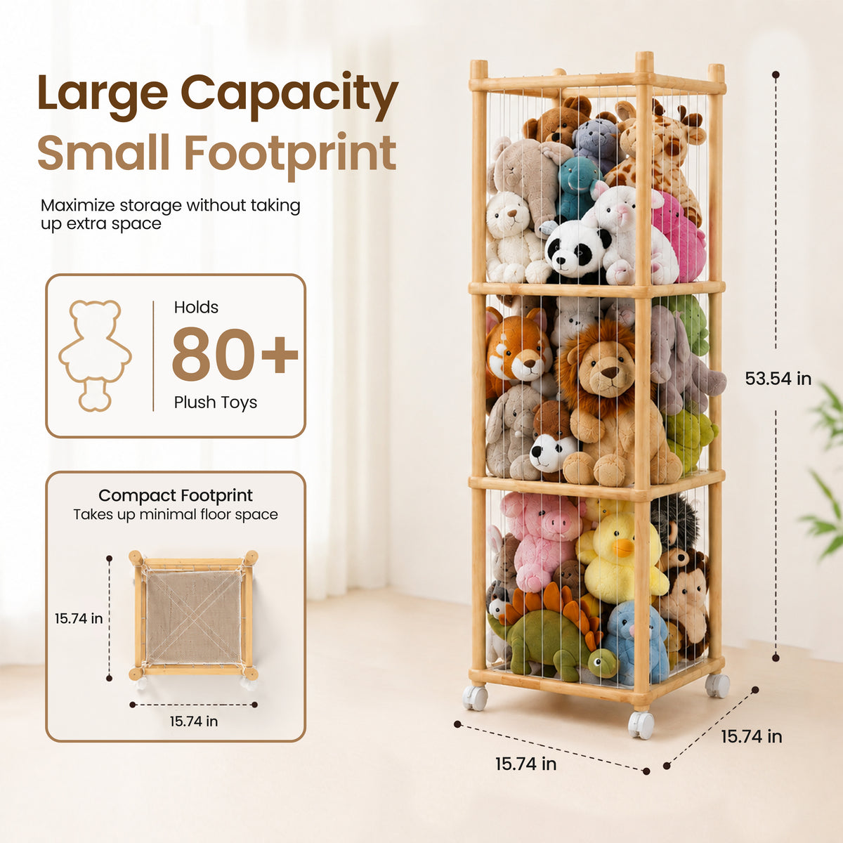 Stuffed Animal Storage, 54" Toy Organizer Tower - Anti-Tip Design