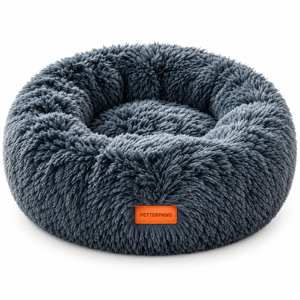 PETTERPAWS Donut Pet Bed, Medium, 30 x 30 x 9 Inch, Dark Gray