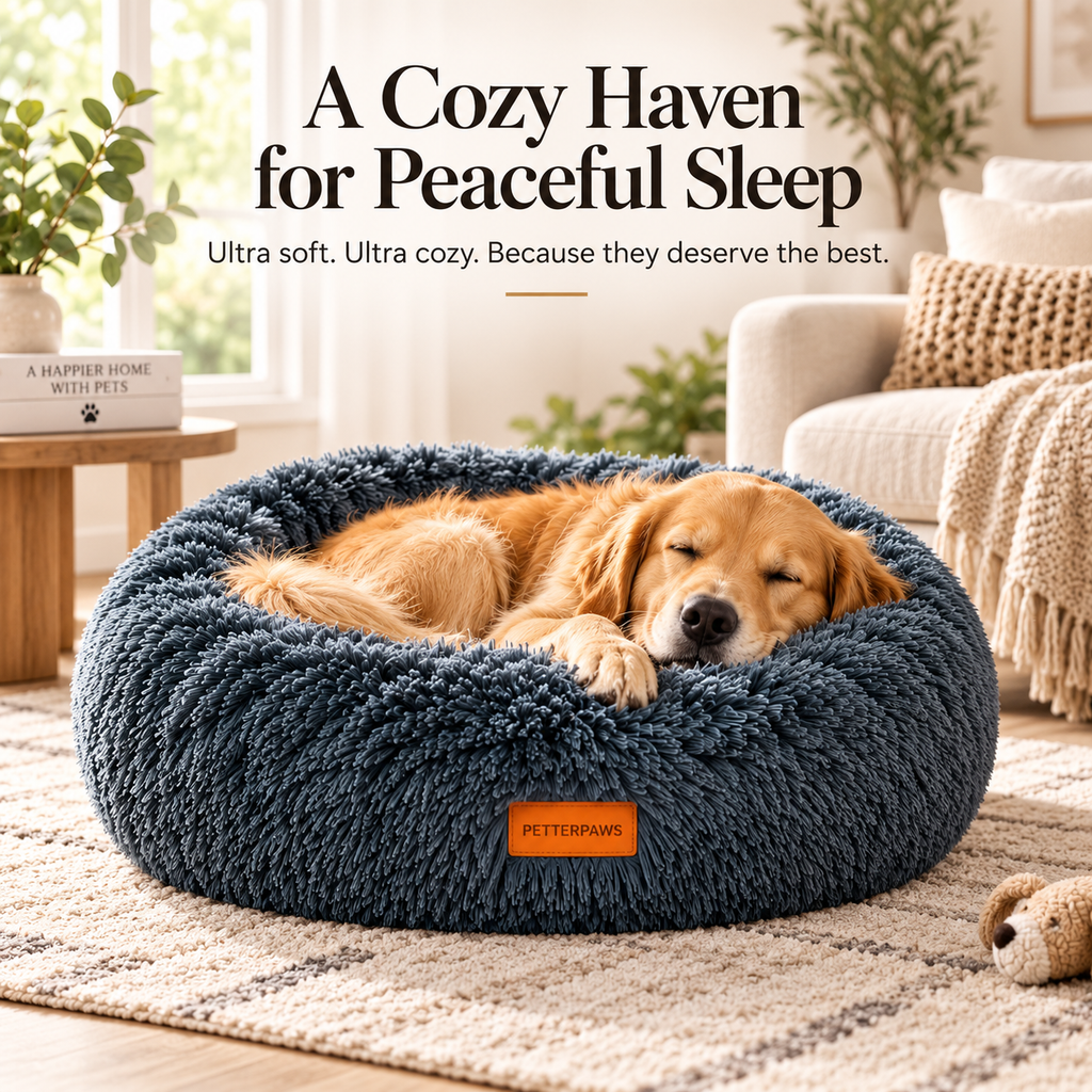 PETTERPAWS Donut Pet Bed, Medium, 30 x 30 x 9 Inch, Dark Gray