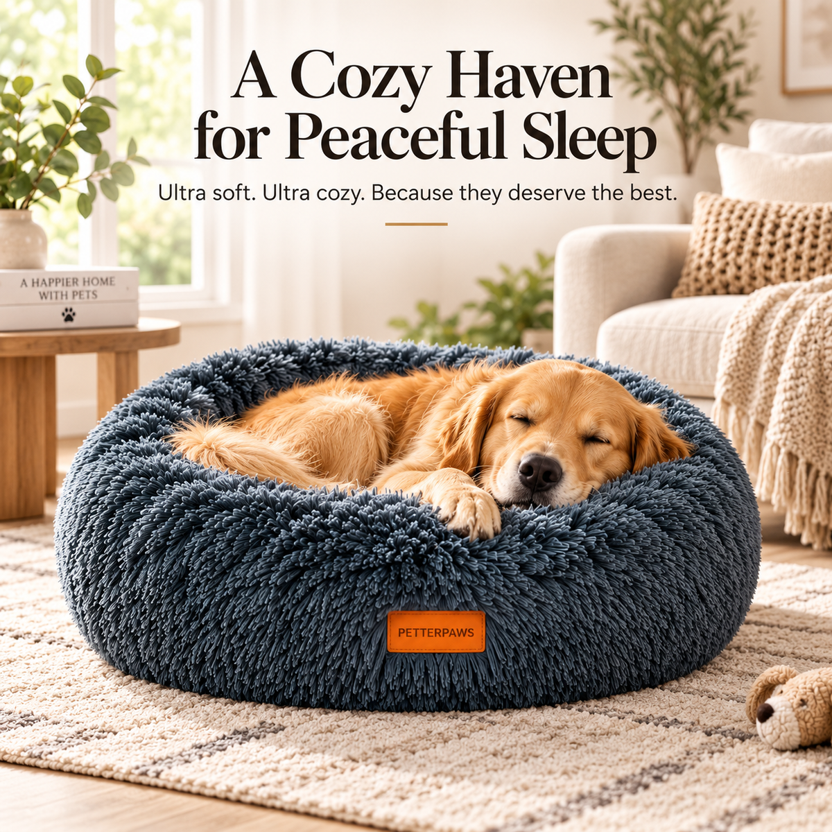 PETTERPAWS Donut Pet Bed, Medium, 30 x 30 x 9 Inch, Dark Gray