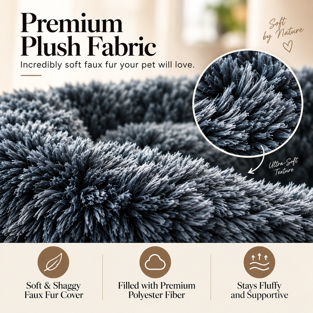 PETTERPAWS Donut Pet Bed, Medium, 30 x 30 x 9 Inch, Dark Gray