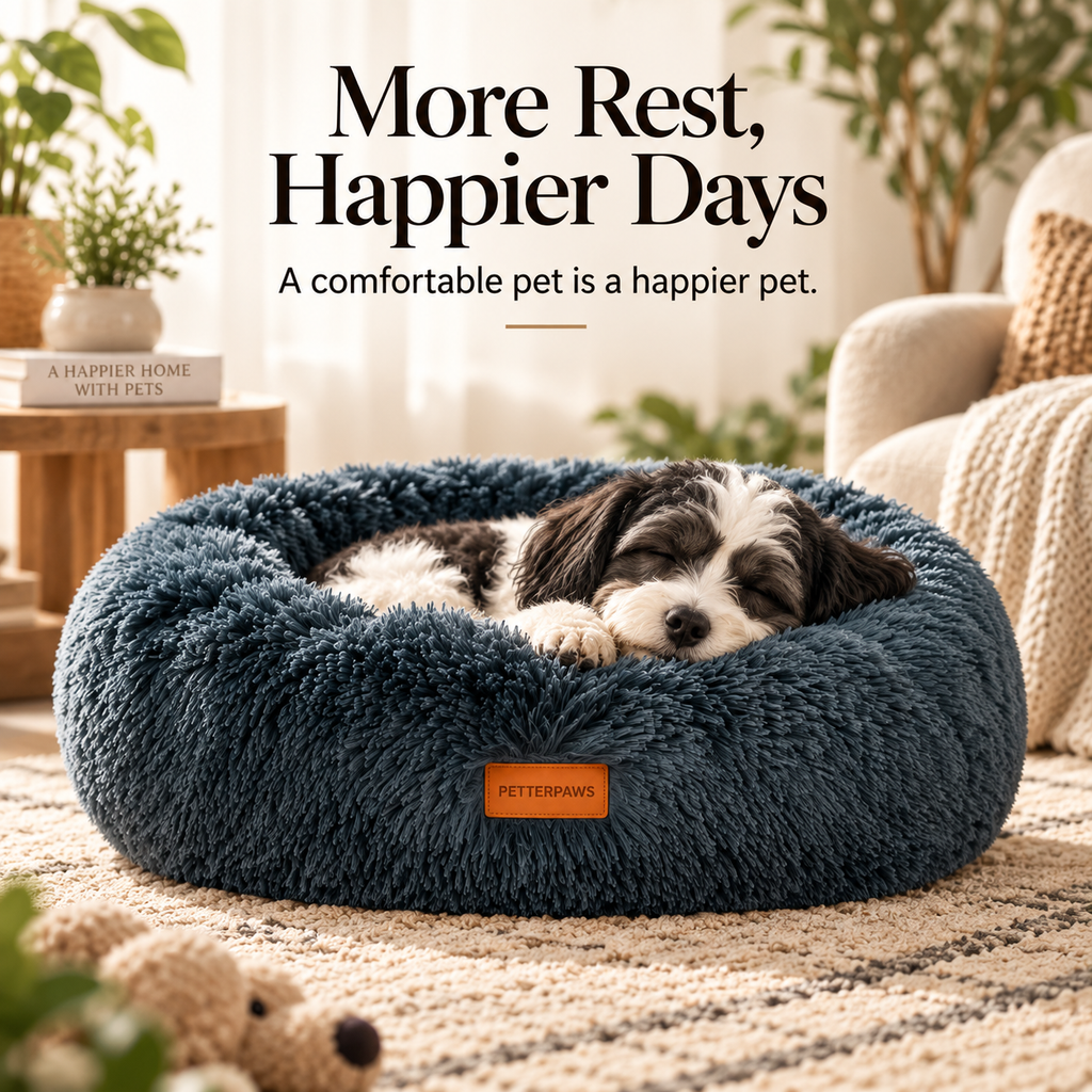 PETTERPAWS Donut Pet Bed, Medium, 30 x 30 x 9 Inch, Dark Gray