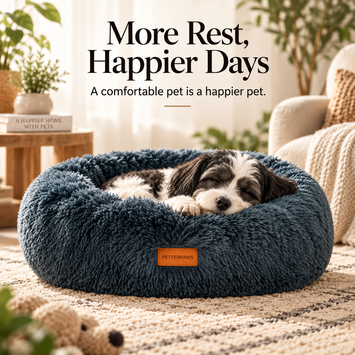PETTERPAWS Donut Pet Bed, Medium, 30 x 30 x 9 Inch, Dark Gray