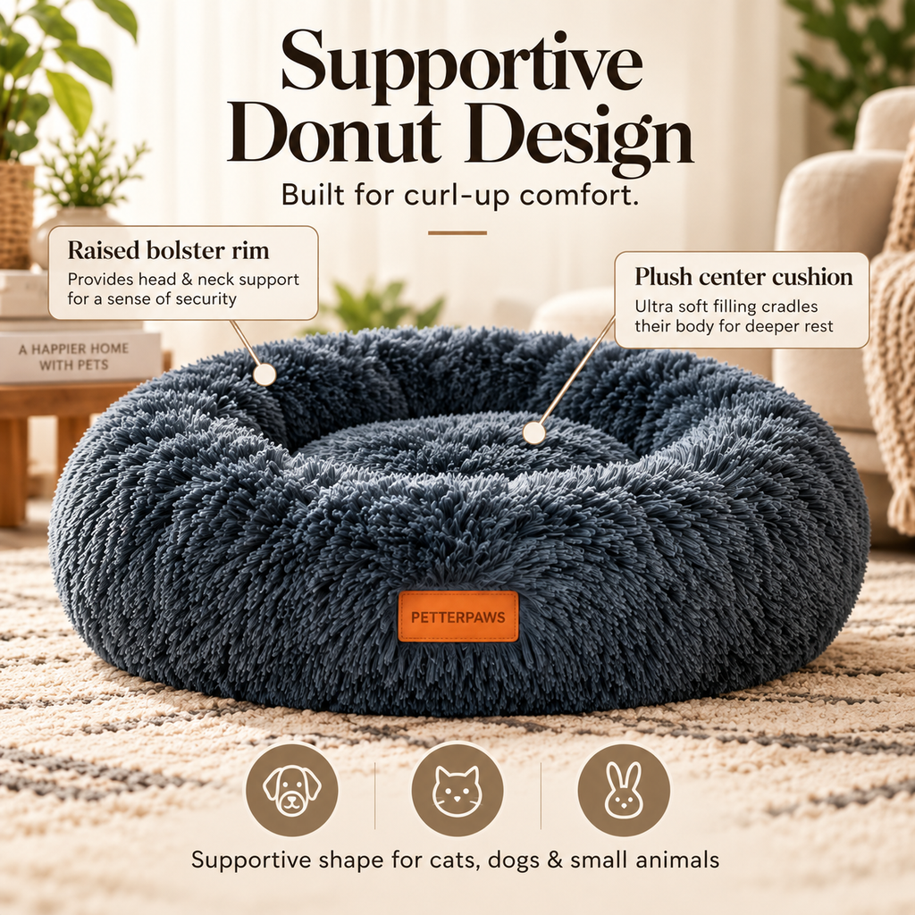 PETTERPAWS Donut Pet Bed, Medium, 30 x 30 x 9 Inch, Dark Gray